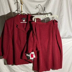 Lady Dorby 22W 2pc Button Down Blazer w/ Zipper Skirt color Deep Red NWT
